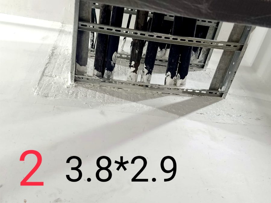 Overhead cable penetration sealed with 3M firestop
